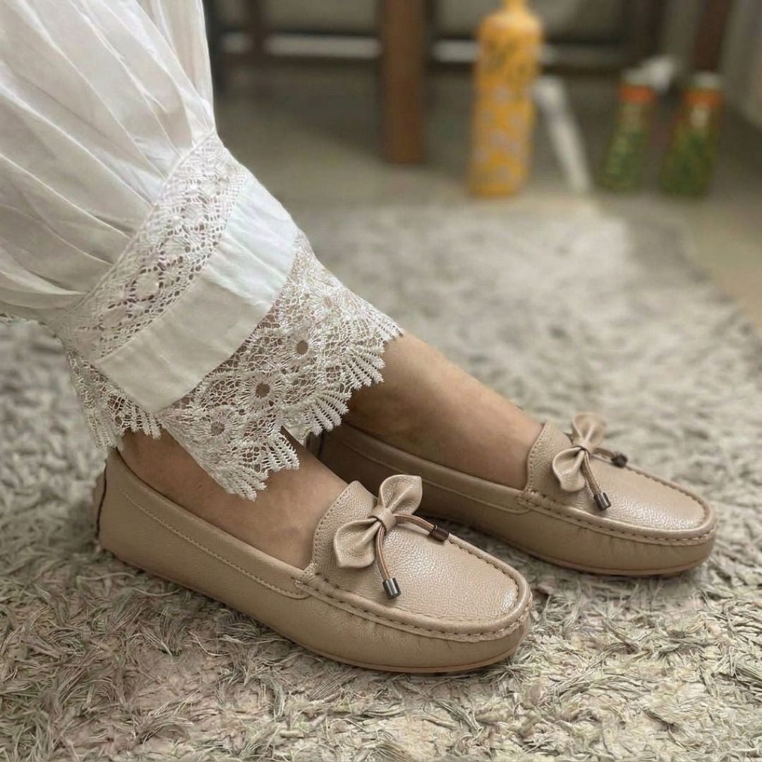 Kavsun Women Loafer Bow Detail Taupe Beige