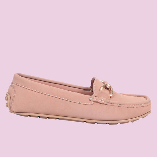 Kavsun Women Loafer Gold Buckle Peach Pink