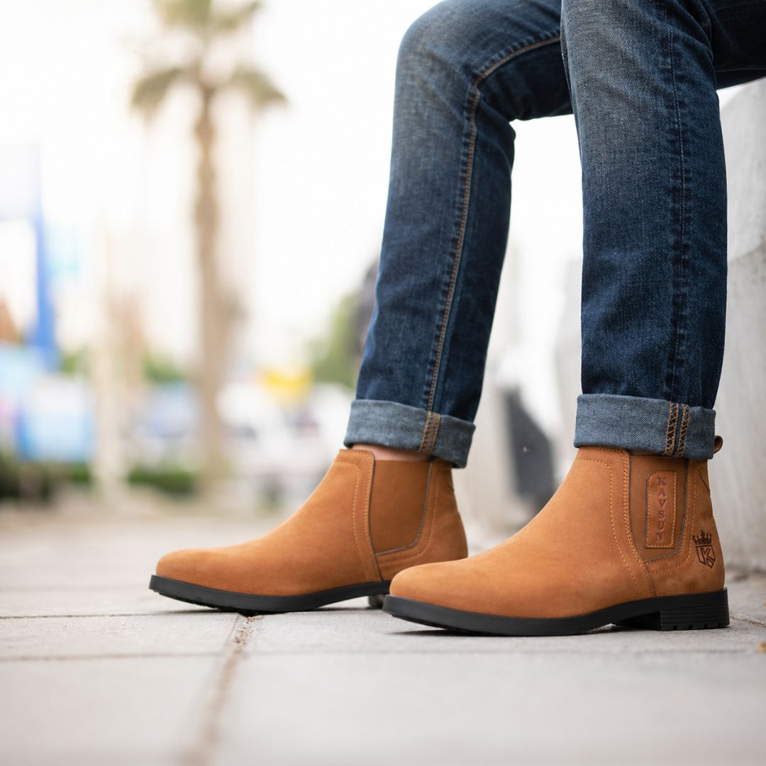 Kavsun Men Chelsea Suede Ankle Boot Tan KV4000