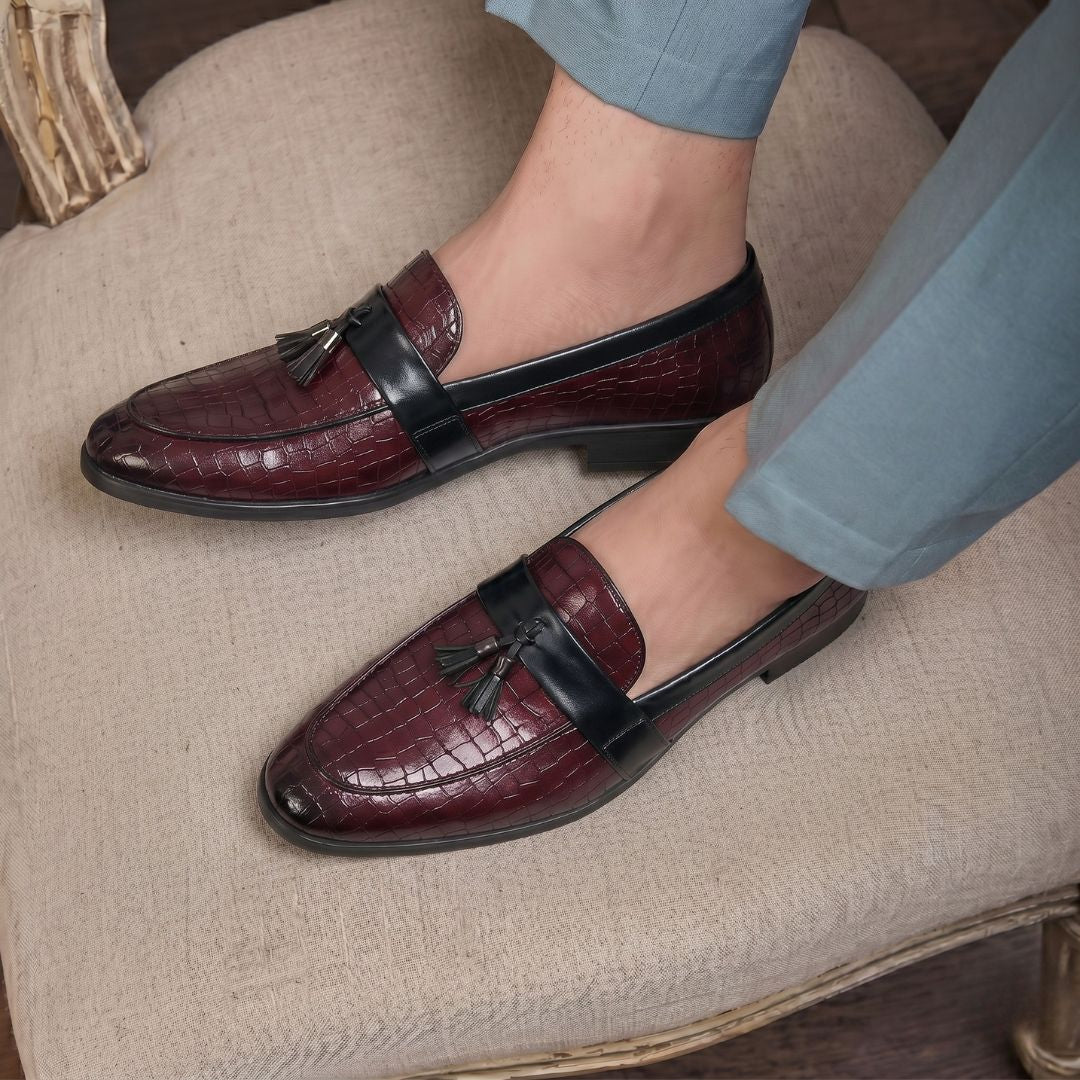 Kavsun Men Tassels Loafer Cherry