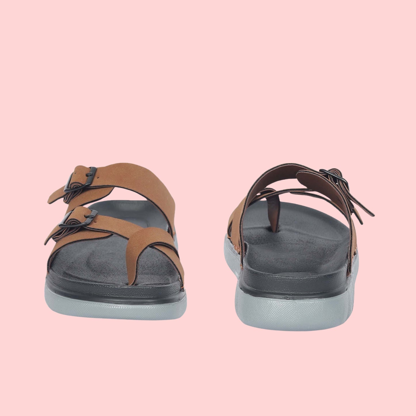 Kavsun Men Slipper Double Buckle Tan