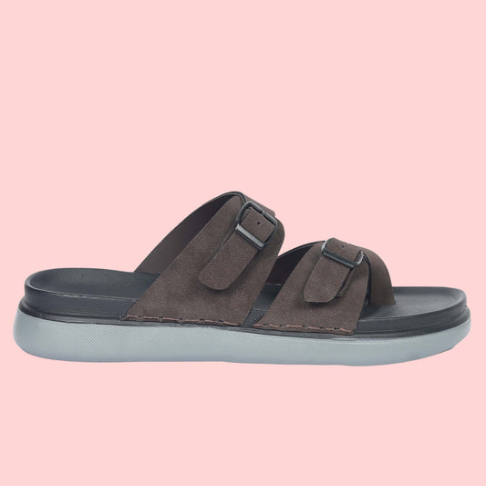 Kavsun Men Slipper Double Buckle Brown