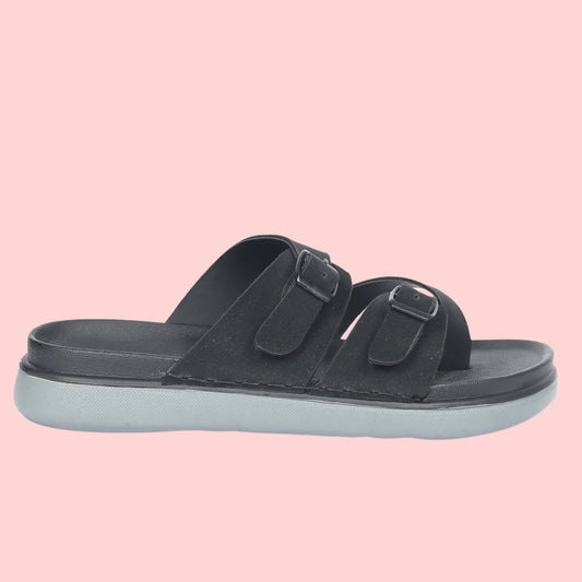 Kavsun Men Slipper Double Buckle Black