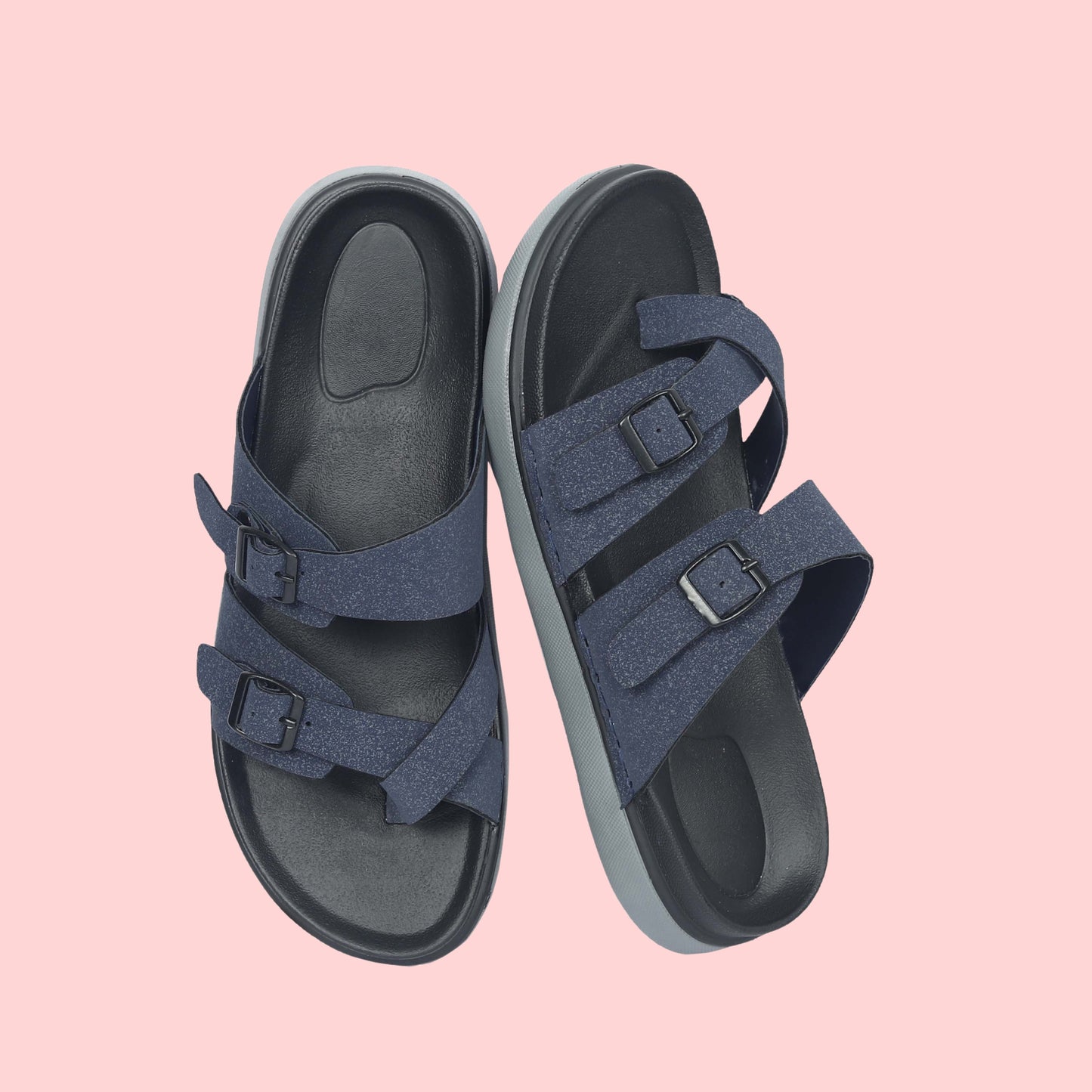 Kavsun Men Slipper Double Buckle Blue