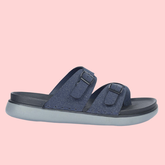 Kavsun Men Slipper Double Buckle Blue