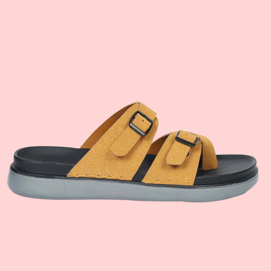 Kavsun Men Slipper Double Buckle Beige