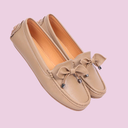 Kavsun Women Loafer Bow Detail Beige