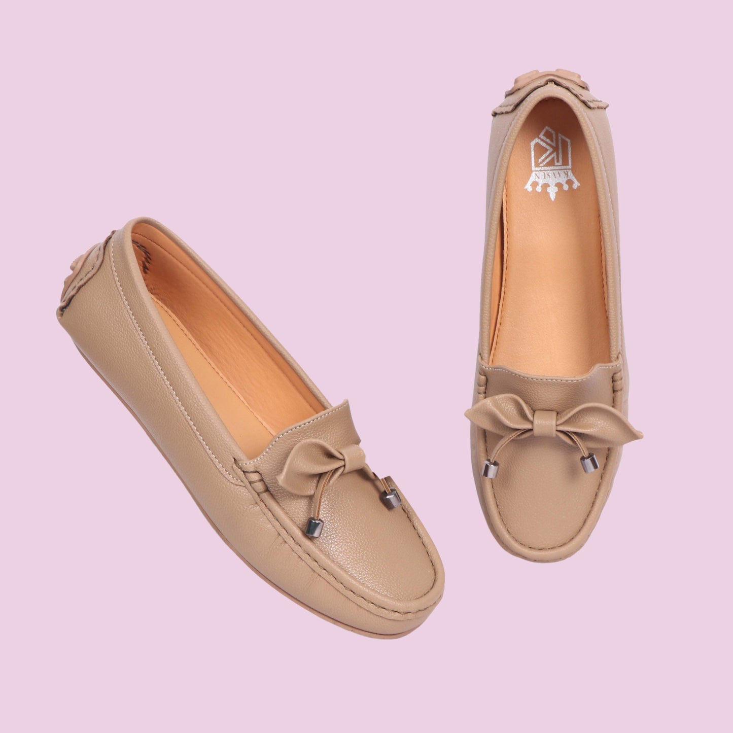 Kavsun Women Loafer Bow Detail Beige