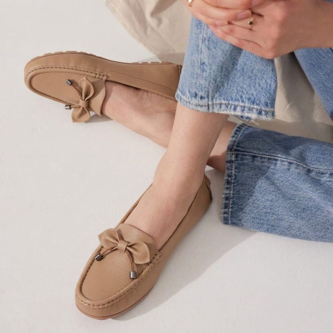 Kavsun Women Loafer Bow Detail Beige