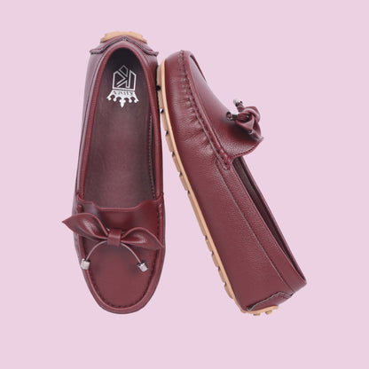 Kavsun Women Loafer Bow Detail Cherry