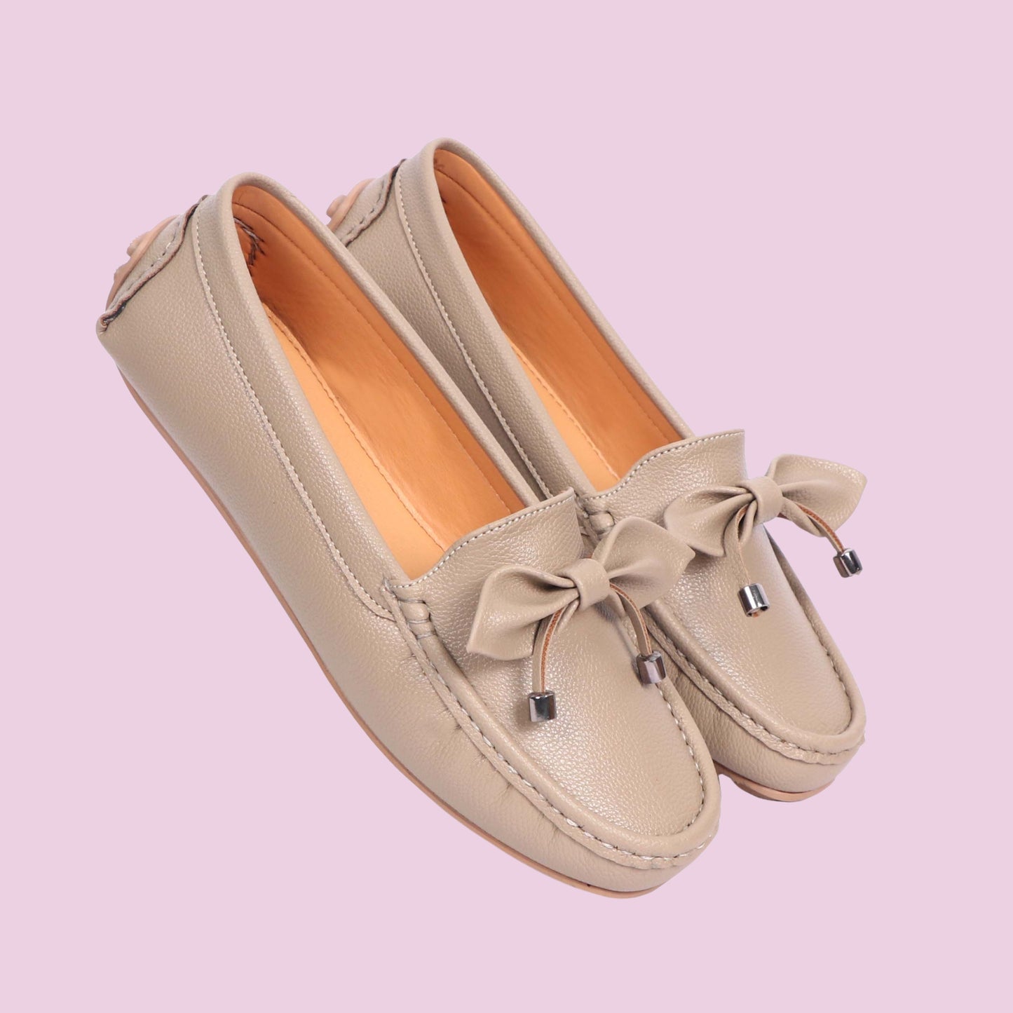 Kavsun Women Loafer Bow Detail Taupe Beige