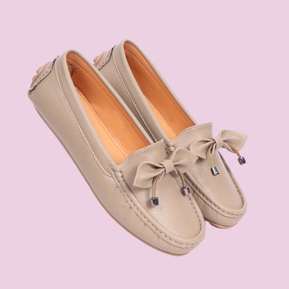 Kavsun Women Loafer Bow Detail Taupe Beige