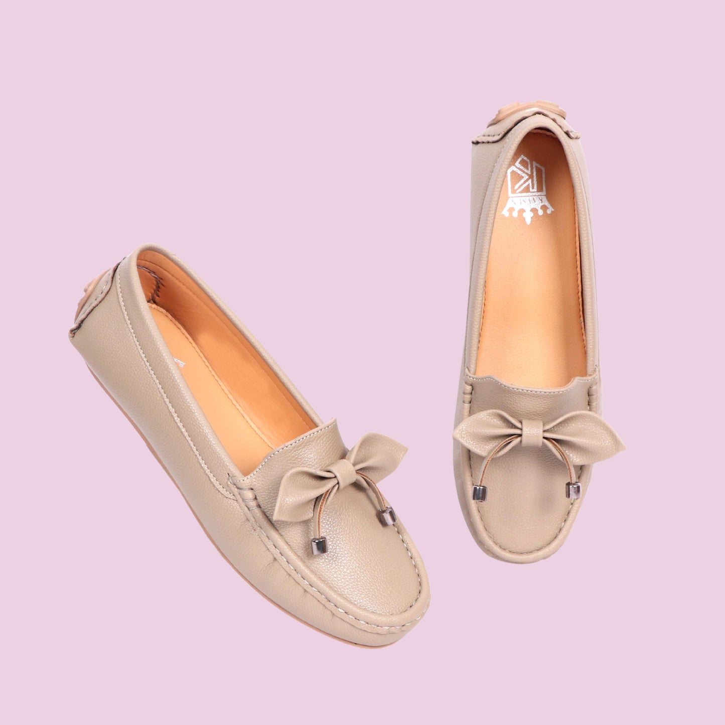 Kavsun Women Loafer Bow Detail Taupe Beige