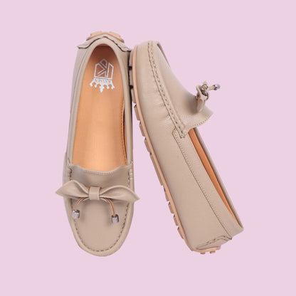 Kavsun Women Loafer Bow Detail Taupe Beige