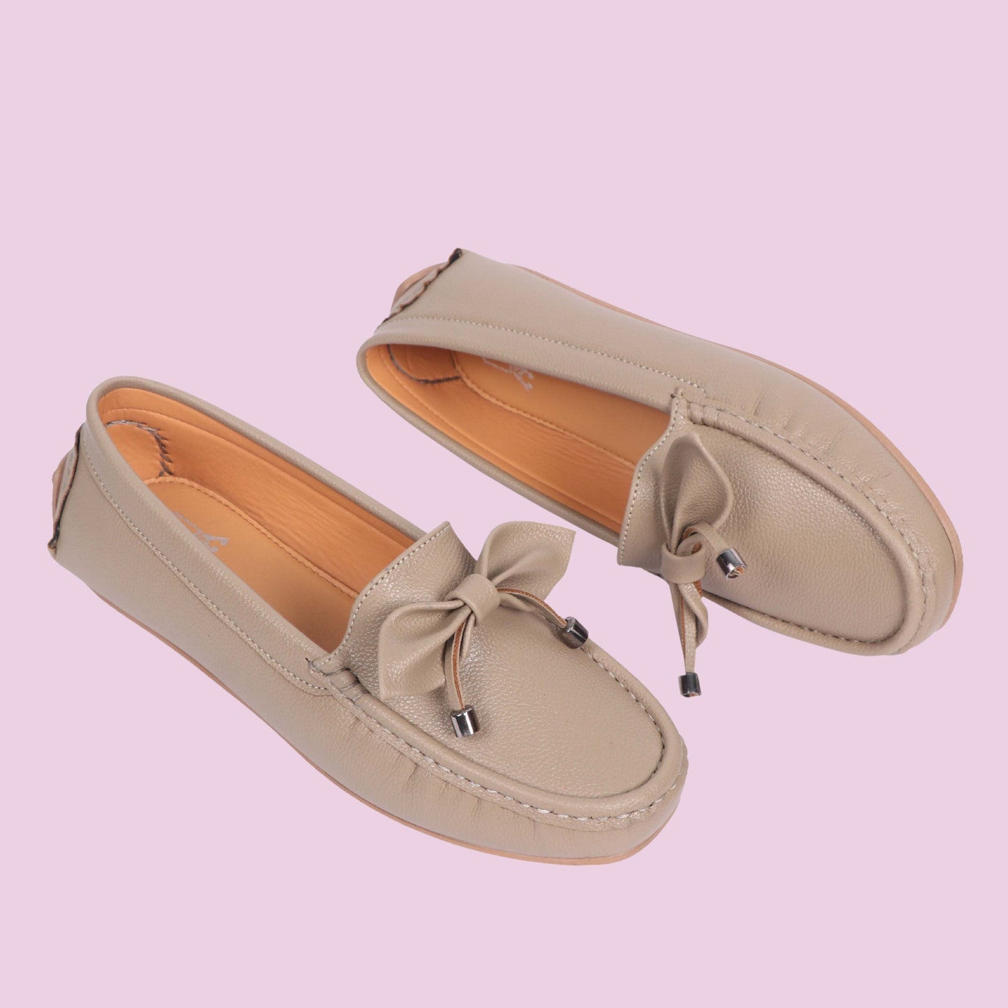 Kavsun Women Loafer Bow Detail Taupe Beige
