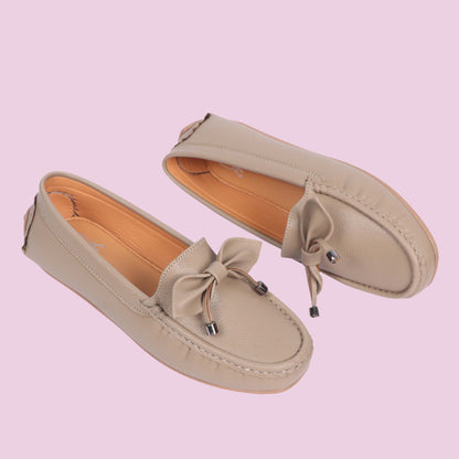 Kavsun Women Loafer Bow Detail Taupe Beige