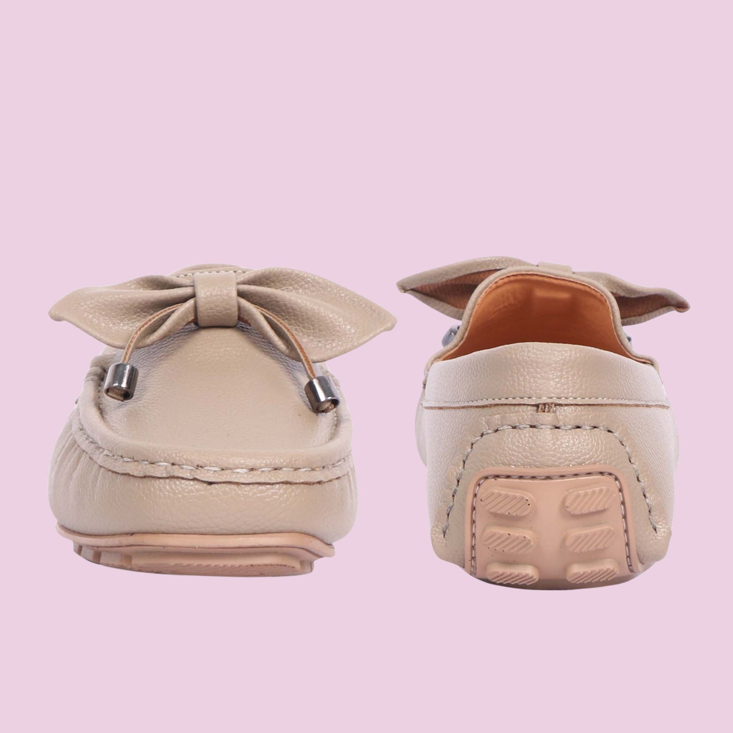 Kavsun Women Loafer Bow Detail Taupe Beige