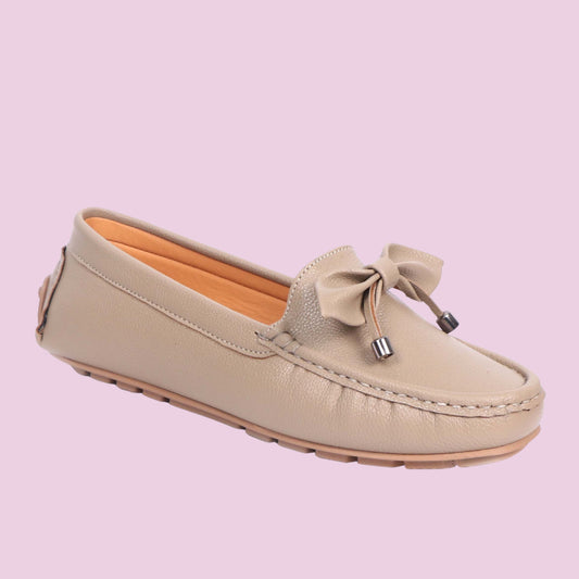 Kavsun Women Loafer Bow Detail Taupe Beige
