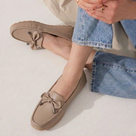 Kavsun Women Loafer Bow Detail Taupe Beige