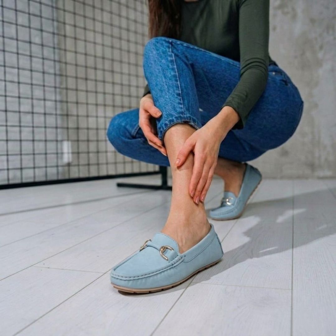 Kavsun Women Loafer Gold Buckle Sky Blue