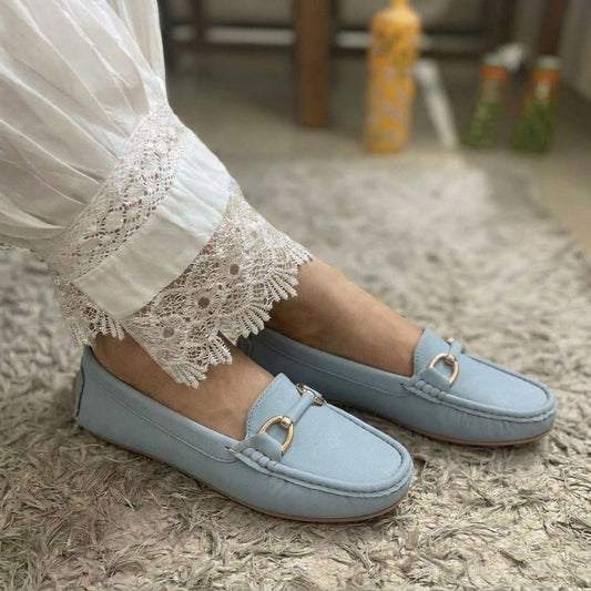 Kavsun Women Loafer Gold Buckle Sky Blue