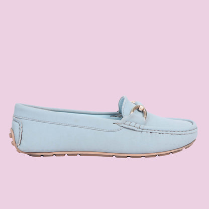 Kavsun Women Loafer Gold Buckle Sky Blue