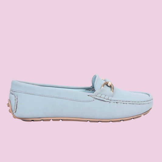 Kavsun Women Loafer Gold Buckle Sky Blue