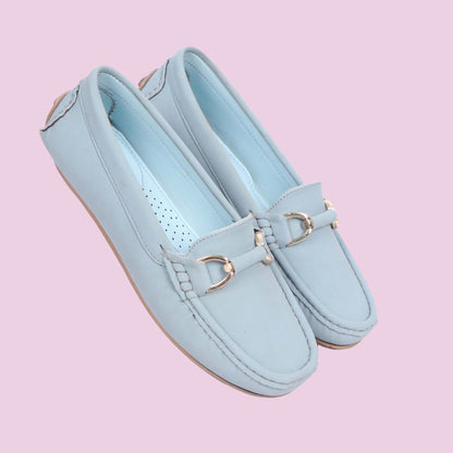 Kavsun Women Loafer Gold Buckle Sky Blue