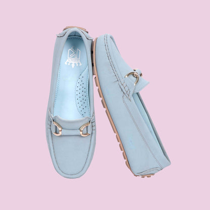 Kavsun Women Loafer Gold Buckle Sky Blue