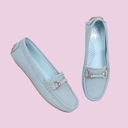 Kavsun Women Loafer Gold Buckle Sky Blue