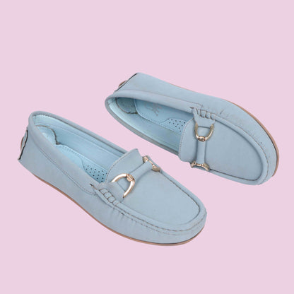 Kavsun Women Loafer Gold Buckle Sky Blue