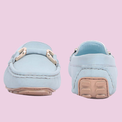 Kavsun Women Loafer Gold Buckle Sky Blue
