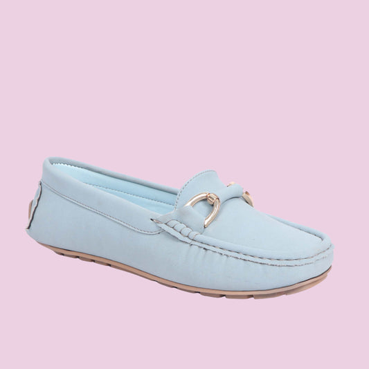Kavsun Women Loafer Gold Buckle Sky Blue