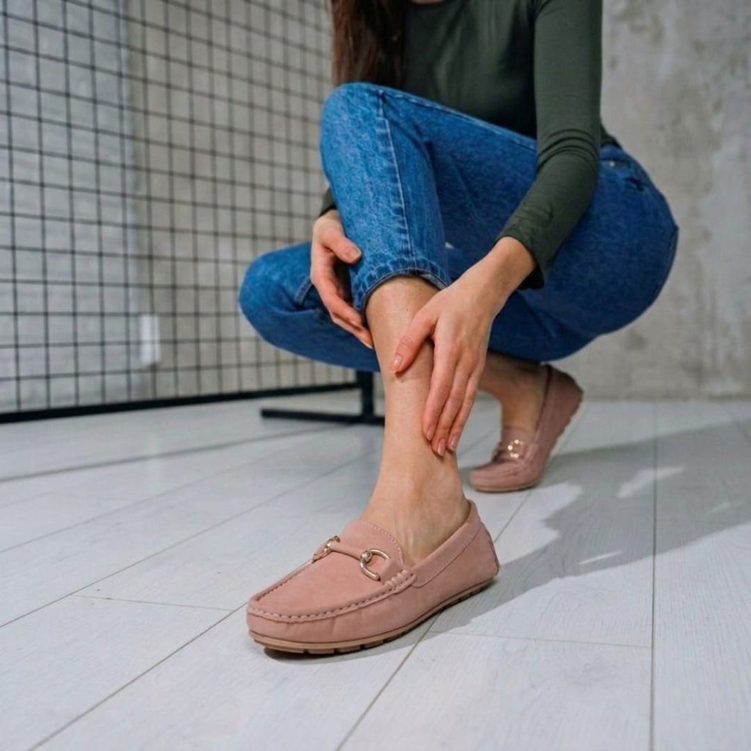 Kavsun Women Loafer Gold Buckle Peach Pink
