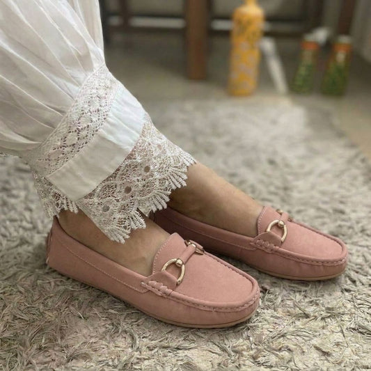 Kavsun Women Loafer Gold Buckle Peach Pink