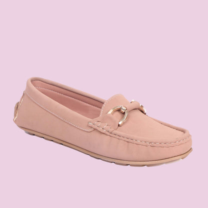 Kavsun Women Loafer Gold Buckle Peach Pink