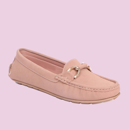 Kavsun Women Loafer Gold Buckle Peach Pink