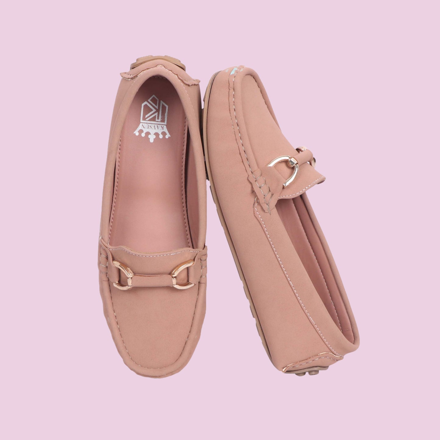Kavsun Women Loafer Gold Buckle Peach Pink