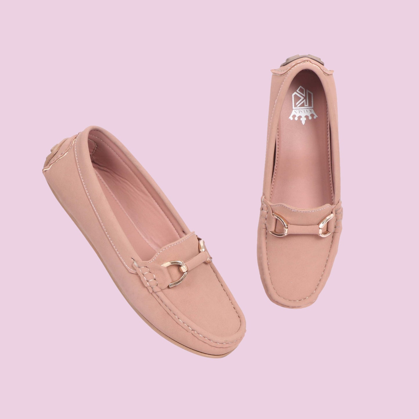 Kavsun Women Loafer Gold Buckle Peach Pink