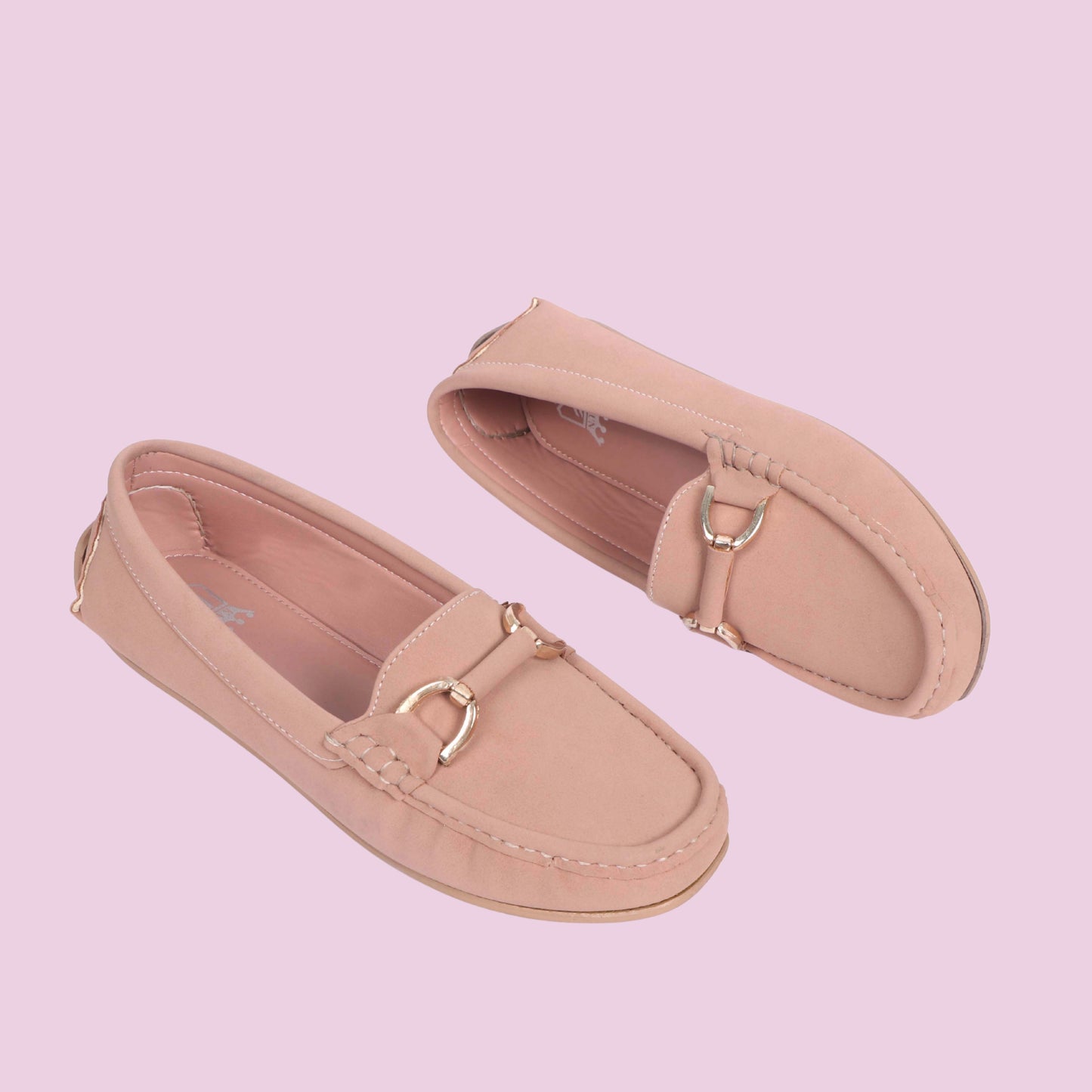 Kavsun Women Loafer Gold Buckle Peach Pink