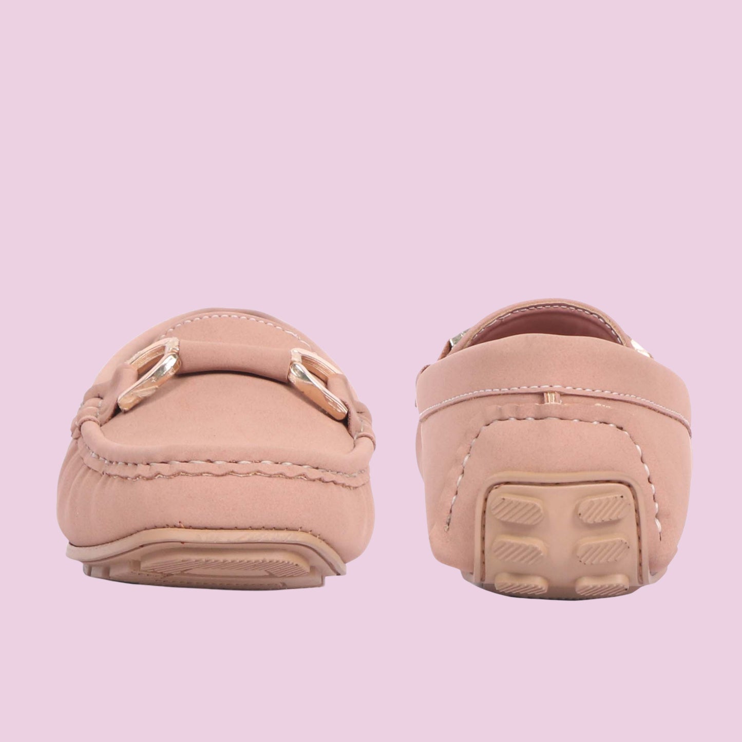 Kavsun Women Loafer Gold Buckle Peach Pink