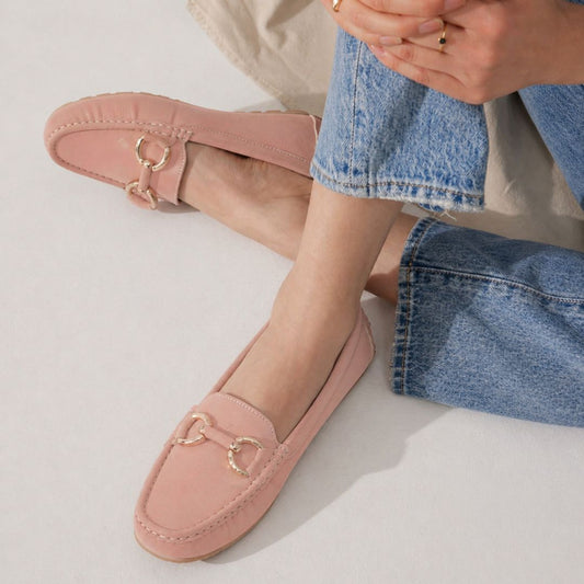 Kavsun Women Loafer Gold Buckle Peach Pink
