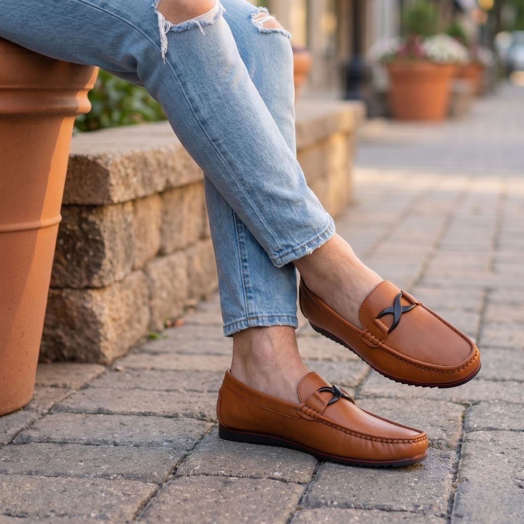Kavsun Men Buckle Loafer Tan