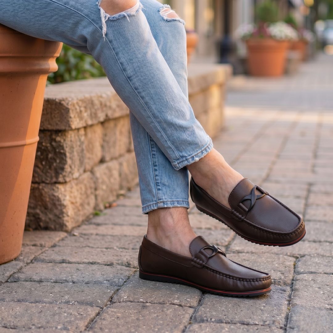 Kavsun Men Buckle Loafer Brown