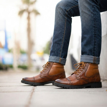Kavsun Men High Ankle Derby Boot Tan KV4011
