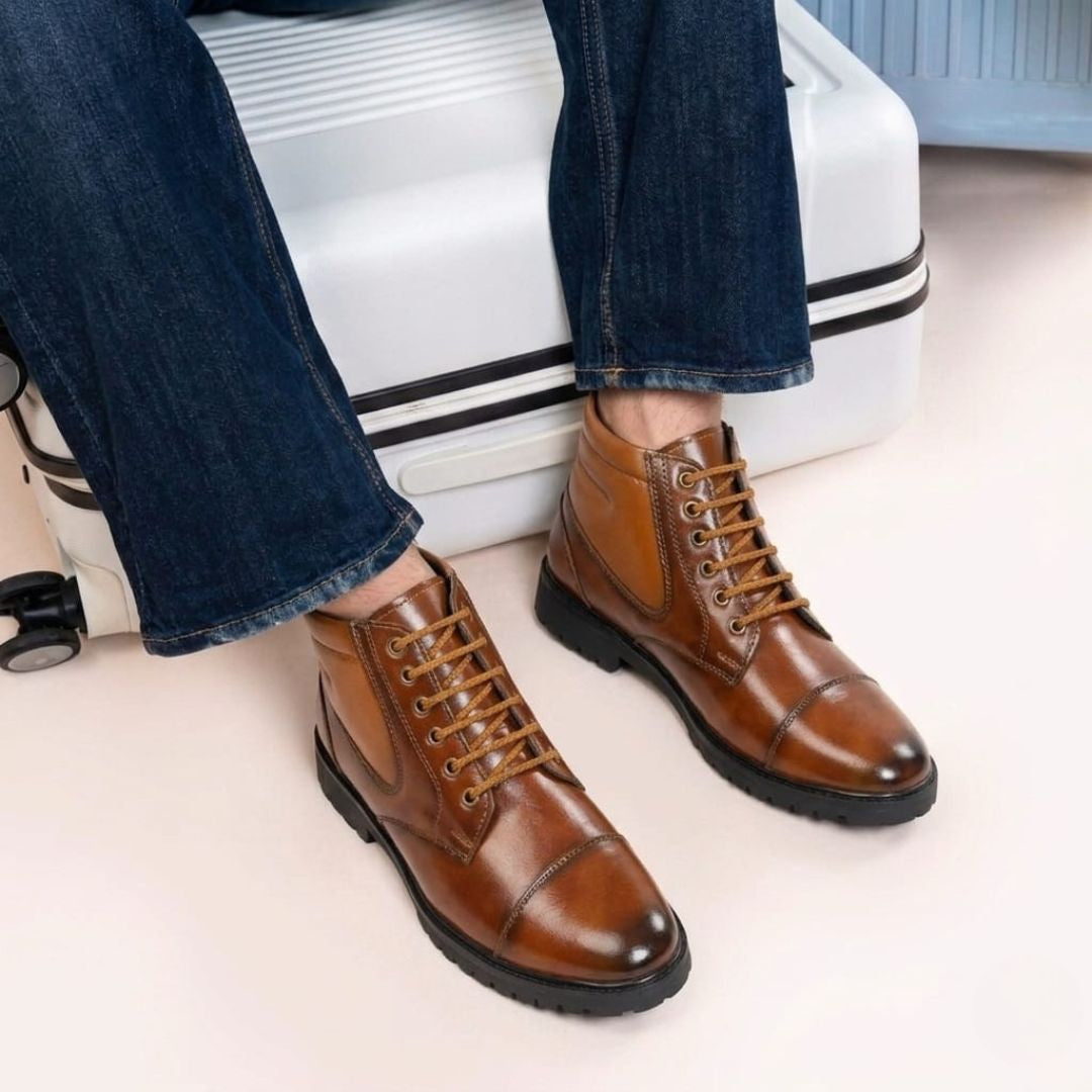 Kavsun Men High Ankle Derby Boot Tan KV4011