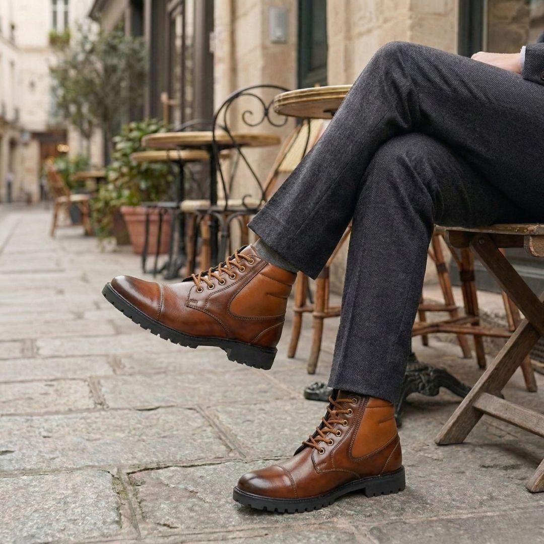 Kavsun Men High Ankle Derby Boot Tan KV4011