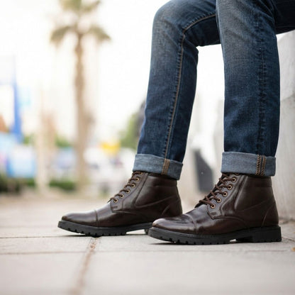 Kavsun Men High Ankle Derby Boots Brown KV4012