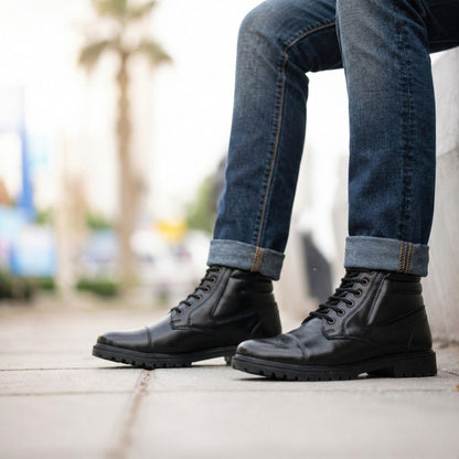 Kavsun Men High Ankle Derby Boots Black KV4013