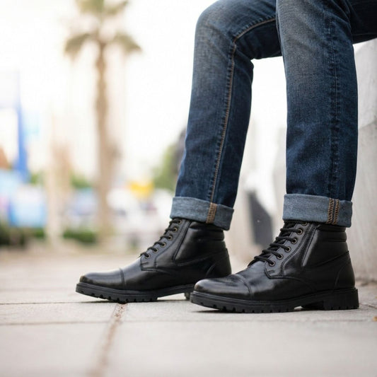 Kavsun Men High Ankle Derby Boots Black KV4013